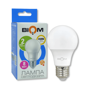 Світлодіодна лампа BIOM 8W E27, біле світло 4500K